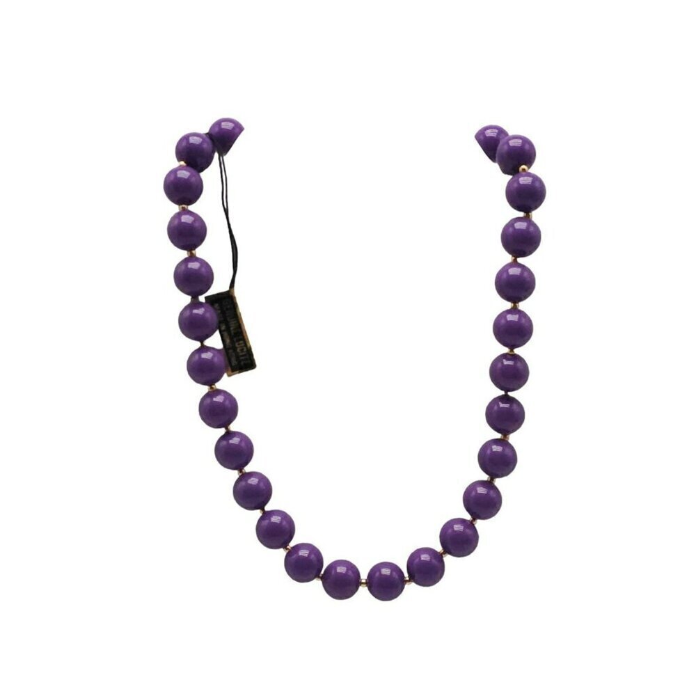 Genuine Lucite Dark Purple Beaded Statement Choker Necklace Gold Tone VTG
